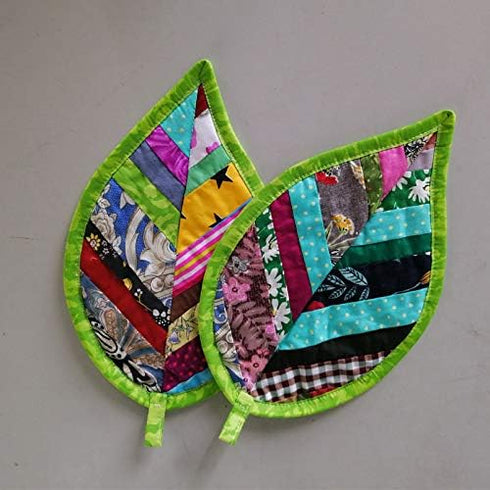 Leaves Pot Holders for Kitchen Hot Pads, 100% Cotton Set of 2 Heat Resistant for BBQ, Cooking, Baking, Grilling