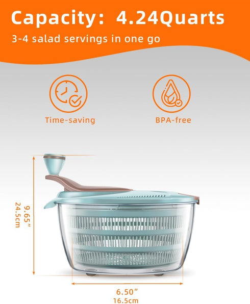 4.24 Brigii Salad Spinner, Quart Lettuce Spinner with Double Drainage Holes, Salad Dryer for Washing, Spinning