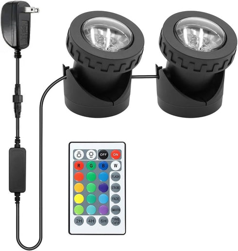 TENSUL Colored Pond Lights with Timer, RGB Fountain Lights IP68 Waterproof, Underwater LED