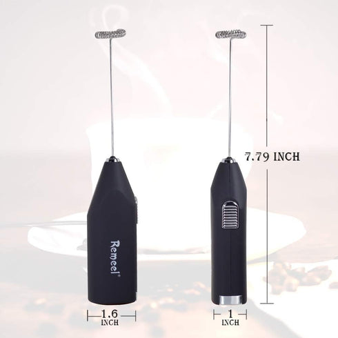 Handheld Milk Frother with Stainless Steel Whisk, Portable Foam Maker for Coffee, Latte, Hot Chocolate (Black)