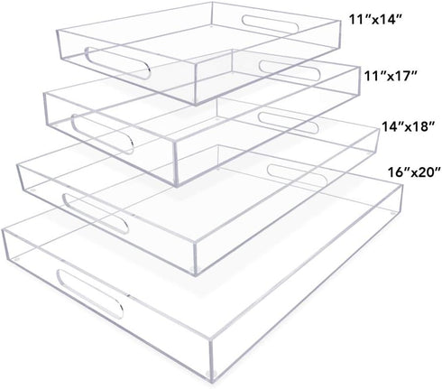 Isaac Jacobs Clear Acrylic Serving Tray (11x17) with Cutout Handles, Spill-Proof, Stackable Organizer