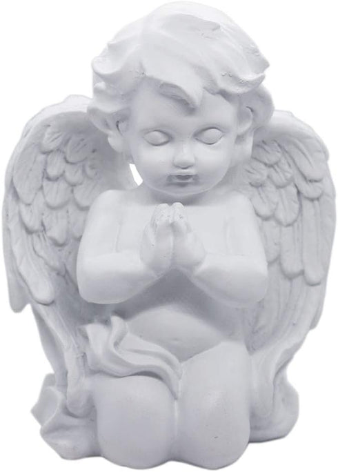 White Kneeling Praying Cherub Statue, Indoor Outdoor Home Garden Decoration, Angel Memorial Sculpture