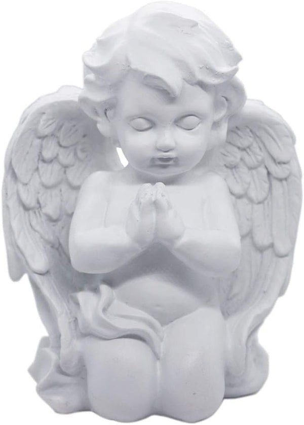 White Kneeling Praying Cherub Statue, Indoor Outdoor Home Garden Decoration, Angel Memorial Sculpture