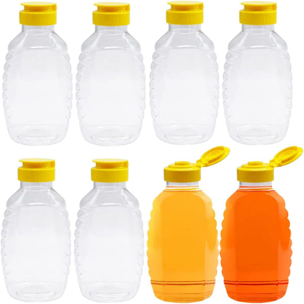 Qinsihwn 8 Pack 16oz Clear Plastic Honey Bottles,Refillable Food Grade Honey Container,Squeeze Honey