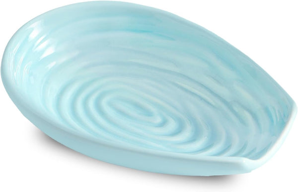 Ceramic Spoon Rest for Kitchen Counter, Modern Cooking Utensil Holder for Stove Top, Teal Porcelain Decor