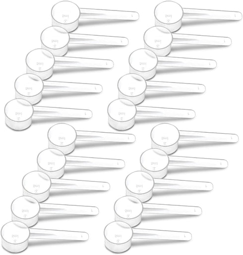 20 Measuring Spoons Set with Short Handle, Clear Plastic Scoops for Creatine, Coffee, Grains, BPA Free Kitchen Tools