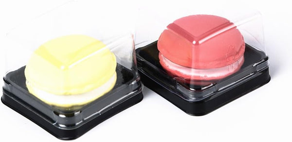 50g Mooncake Packaging Clear Plastic Macaron Containers with Labels, Ideal for Mini Muffins, Set of 50 (Square Black)