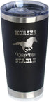 Horses Keep Me Stable Insulated Coffee Tumbler Cup, Stainless Steel Mug with Sliding Lid, Horse Themed Gifts (Black)