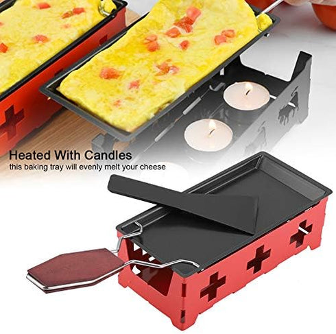 Cheese Raclette Stove Set, Carbon Steel Portable Non-stick Baking Tray with Spatula for Home Kitchen Grilling (Red)