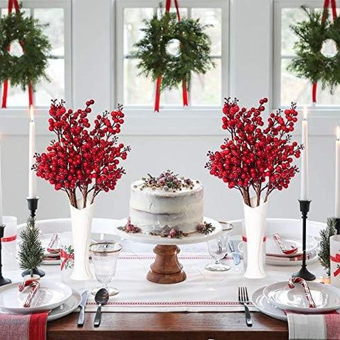 DearHouse 4 Pack Artificial Red Berry Stems, Burgundy Berry Floral for Christmas Tree Decoration