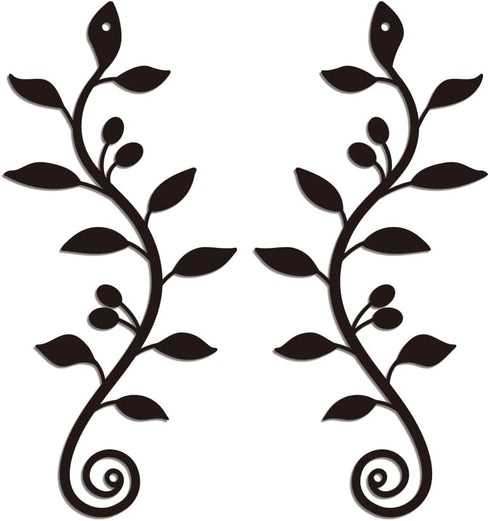 WADORN 2 Pieces Metal Wall Decor, Black Olive Branch Leaf Wall Art Decoration, Wrought Iron Scroll Vine Art for Indoor