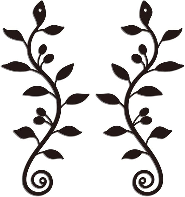 WADORN 2 Pieces Metal Wall Decor, Black Olive Branch Leaf Wall Art Decoration, Wrought Iron Scroll Vine Art for Indoor