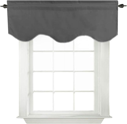 Turquoize Blackout Curtain Valances, 52" x 18" Smoked Pearl Short Scalloped Window Valance for Kitchen