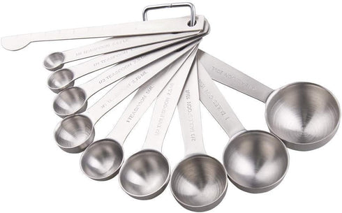 Lucky Plus Stainless Steel Measuring Spoons Set, 18/8(304) Steel Material, Heavy Duty 9 Measuring Spoons (10ml & 20ml)