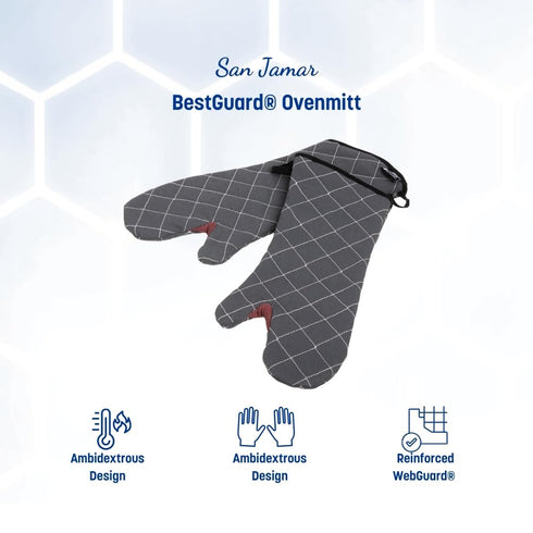 San Jamar Bestguard Oven Mitt, 17 Inches, Cotton, Black with Reinforced Webguard Plus