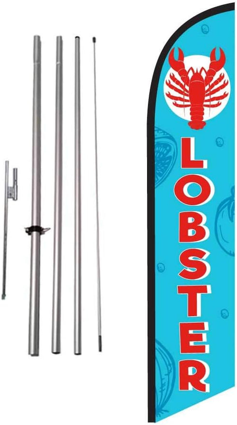 Lobster Seafood Feather Flag Kit with Ground Stake - 15ft Outdoor Advertising