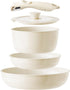 Redchef Ceramic Pots and Pans Set, Non Stick Kitchen Cookware, 5 Piece Non Toxic Pots and Pans Set, Beige