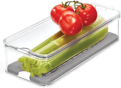 iDesign Crisp Produce Plastic Refrigerator Bin with Lid, Removable Inner Basket, BPA Free, 15.72" x 6.32"