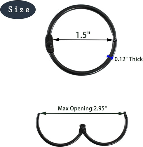 36pcs Shower Curtain Rings, Rust-Resistant Metal Round Hooks for Bathroom Rod Curtains, Movable Clasp (Black)