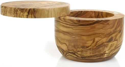 Handcrafted Salt Keeper with Magnetic Lid, 4" Round, Olive Wood by Berard