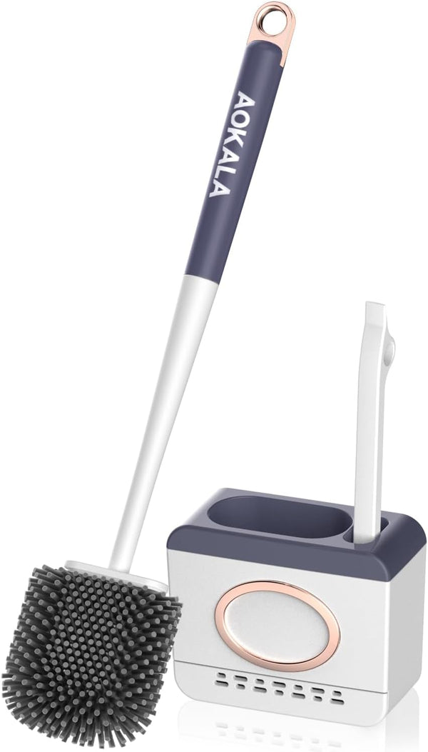 Aokala Dark Gray Toilet Bowl Cleaner Set - Silicone Toilet Brush and Holder