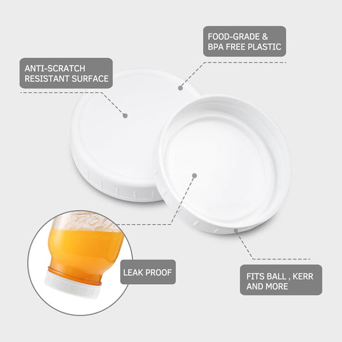 AOZITA 10 Pack REGULAR Mouth Mason Jar Lids, White Plastic Storage Caps for Ball & Kerr Mason/Canning Jars