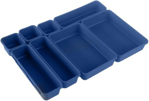 Oggi 8 Pack Interlocking Drawer Organizers & Storage Bins -Bathroom, Office, & Kitchen Organization, Containers for Organizing, Multiple Sizes, Blue by Oggi