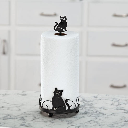 14" 5 3/4" Cat Design Metal Paper Towel Holder, Metal Base for Added Support, Kitchen Storage and Organization Measures