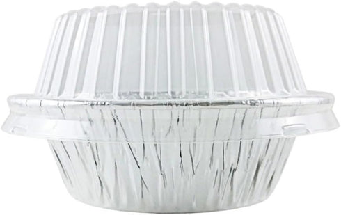 PACTOGO Disposable Aluminum 5 3/4" Meat Pot Pie Extra Deep Pan with Clear Dome Lid, Pack of 6