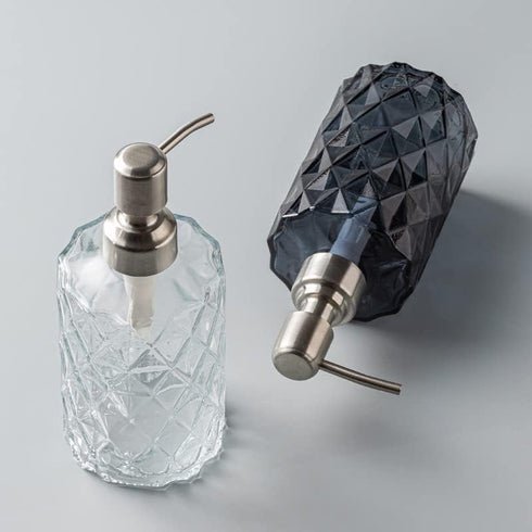 Easy Tang Glass Soap Dispenser, 12 Oz Crystal Design with Silver Pump, Green