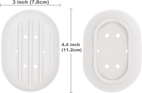 Anwenk Oval Shape Soap Dish, Bathroom Soap Holder with Drain Holes, Flexible Silicone White, 1 Pack