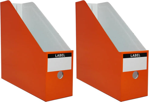 Orange-red Cardboard Magazine Holder (2 Pack), Sturdy Vertical File Folder Organizer for Desk, 10.6'' H×10.2'' L ×3.5''W