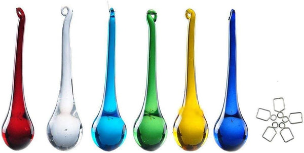 H&D 6pcs 5.9inch Mix Color Large Crystal Raindrop Chandelier Prisms Hanging Drops
