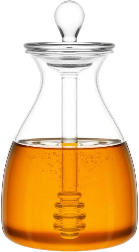 Mkono Honey Dispenser Glass Honey Pot Honey Jar with Dipper Sticks and