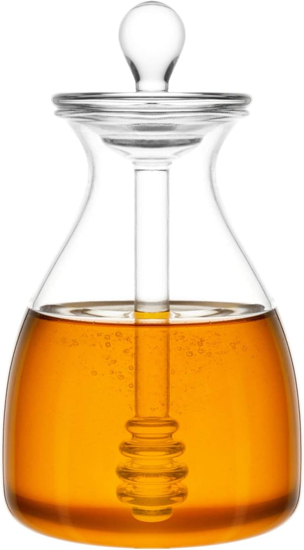 Mkono Honey Dispenser Glass Honey Pot Honey Jar with Dipper Sticks and