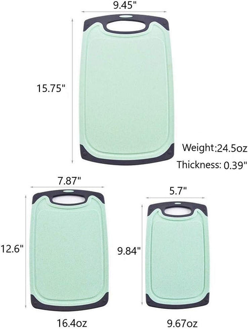 Cutting Boards For Kitchen, Anti-Skid Eco-Wheat Straw Vegetable Board Set (3 Pcs), Dishwasher Safe (Light green) by FLYINGSEA
