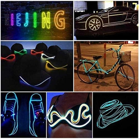 Searik EL Wire Fluorescent Green Lights - 16.4ft/5m Portable Glowing Rope Lights for Halloween Decor