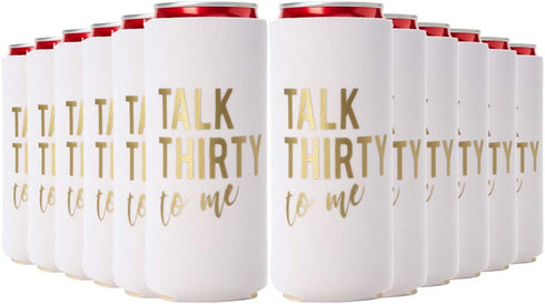 Talk Thirty to Me Can Coolers - Set of 12 for 30th Birthday Decorations and Party Favors