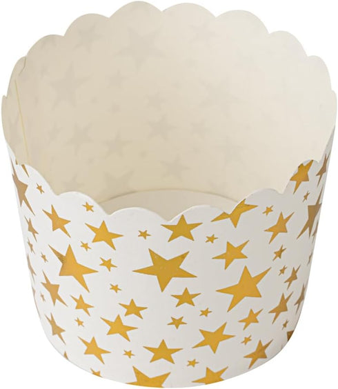 Restaurantware 50 Disposable Paper Baking Cups, 4.5 Ounce Greaseproof Oven-Ready White Muffin Liners with Gold Star