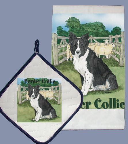 DP935 Dish Towel and Pot Holder Set, Border Collie