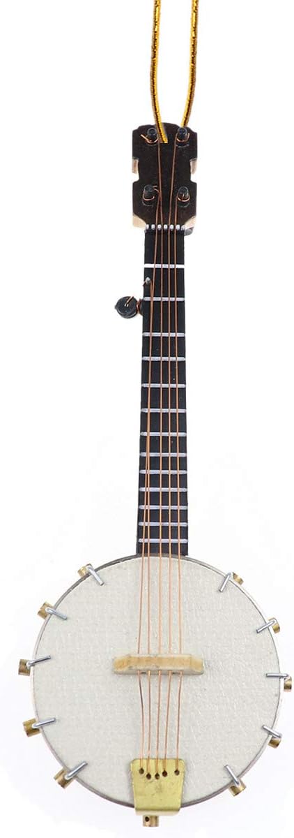 Dselvgvu Wooden String Miniature Banjo Hanging Ornament Mini Musical Instrument Replica Holiday Tree