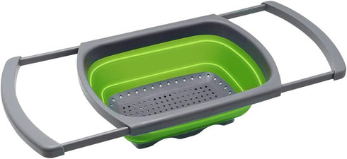 Qimh Collapsible Colander Strainer - Over The Sink Vegetable Fruit Strainer Basket (6 Quart) with Extendable Handles