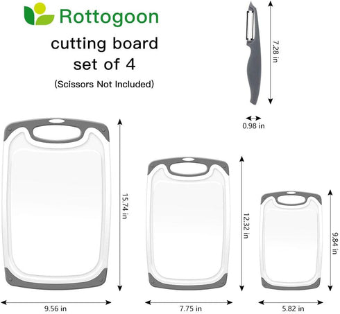 Plastic Cutting Boards for Kitchen, Set of 4 with Non-Slip Feet, Deep Drip Juice Groove, Easy Grip Handle, Dishwasher