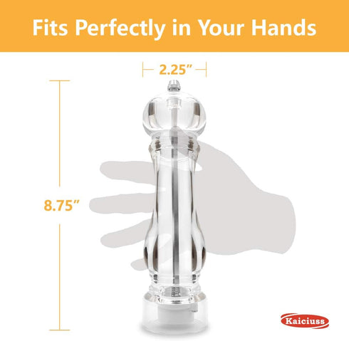 Salt Pepper Grinder Mill Acrylic, Adjustable Mill-Clear, Best Peppercorn Grinder