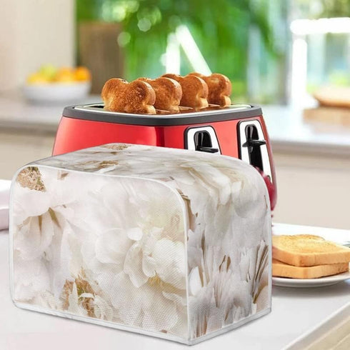 White Peony Flower Toaster Dust Cover, Polyester Fabric, 2/4 Slice, Dust and Fingerprint Protection, Machine Washable