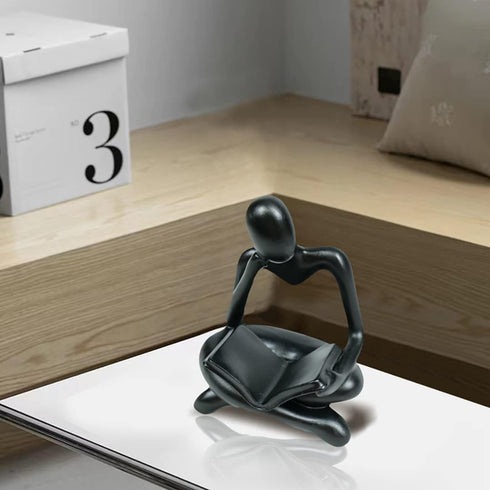 HAFKOIS Thinker Statue Reading Women Figurine Abstract Art Sculpture Home Decor Modern Black Accents for Living Room