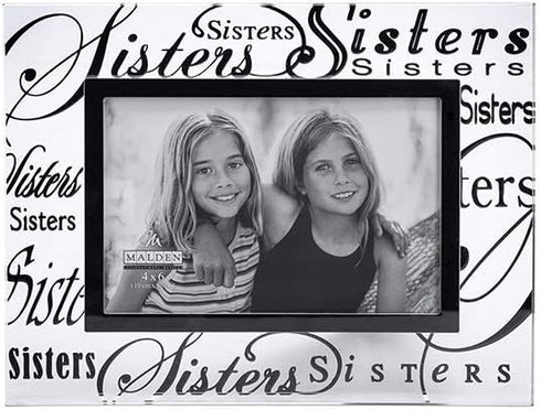 Malden International Designs Sisters Picture Frame, Mirrored Glass with Silver Metal Inner Border, 4x6, Clear