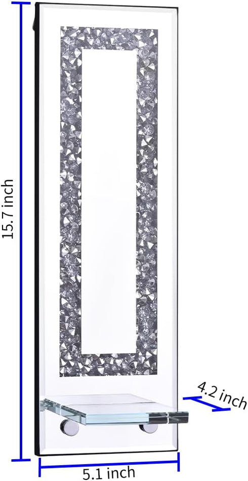 Pibeyer Set 2, Crystal Crush Diamond Candle Holder of Rectangle Silver Mirrored Candle Sconces, Wall Decorations