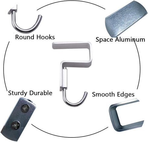 2 Pcs Desk Hook, Nail-Free Student Desktop Hook for Schoolbag, Space Aluminium Alloy Hanger Hooks for Bag Purse Clothes