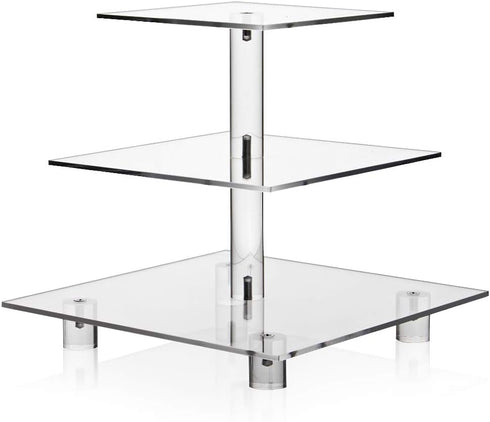 Acrylic Cupcake Stand, Clear 3 Tier Square Dessert Tower Holder Display for Wedding, Party, Baby Shower